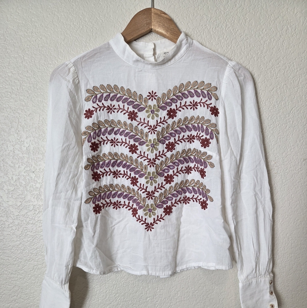 Anthropologie Embroidered White Blouse